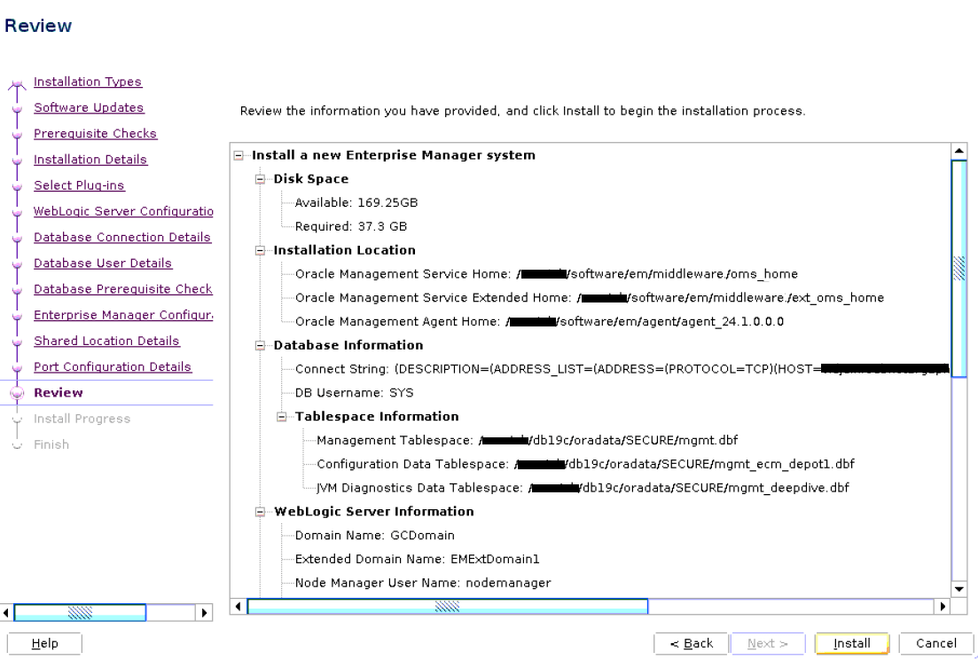 Review Screen for Advanced Installation