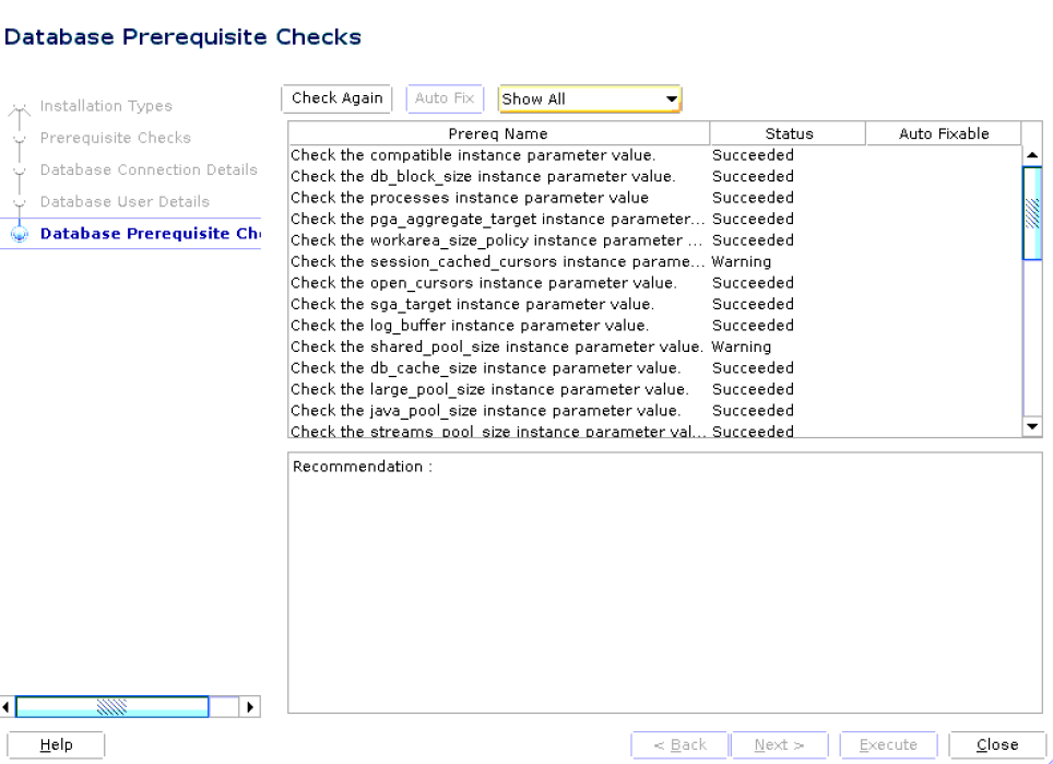 Database Prerequisite Checks Database Prerequisite Checks