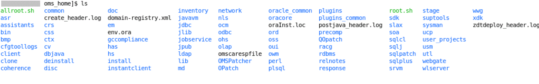oms_home Contents for a Fresh Installation