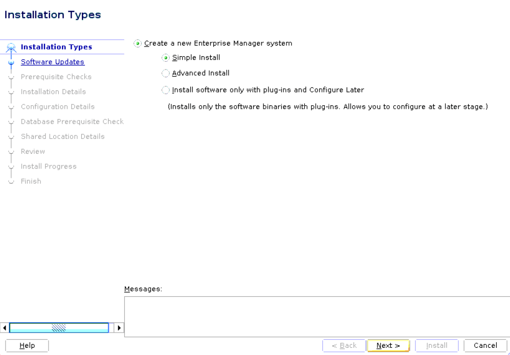 Installation Types Screen for Simple Installation