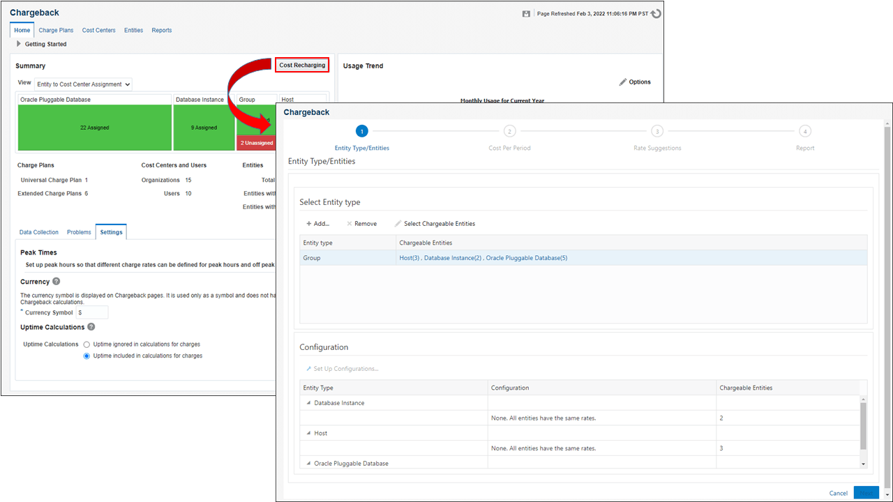 Graphic shows the OCI Chargeback wizard. Graphic shows the OCI Chargeback wizard.