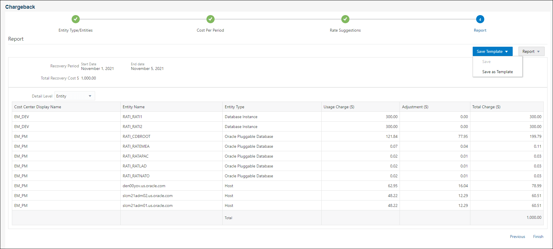 Graphic shows the Chargeback wizard Report page. Graphic shows the Chargeback wizard Report page.