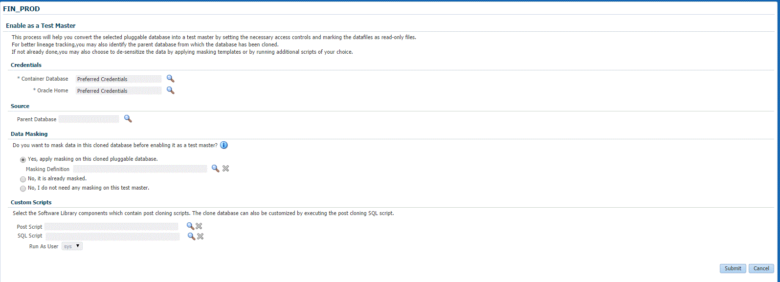 Enabling a test master PDB