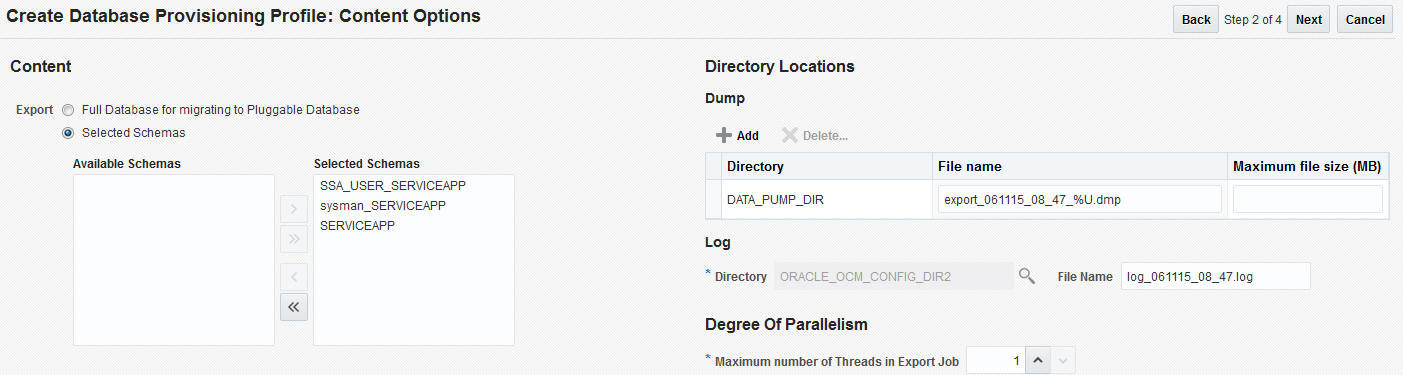 Content Options page