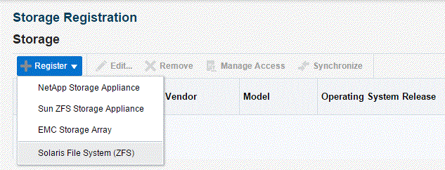 Registering a Solaris ZFS file system