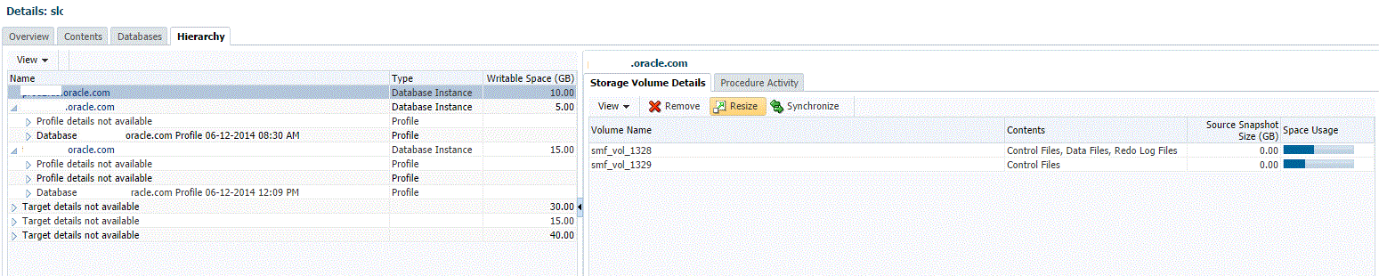 Resize button for resizing volumes