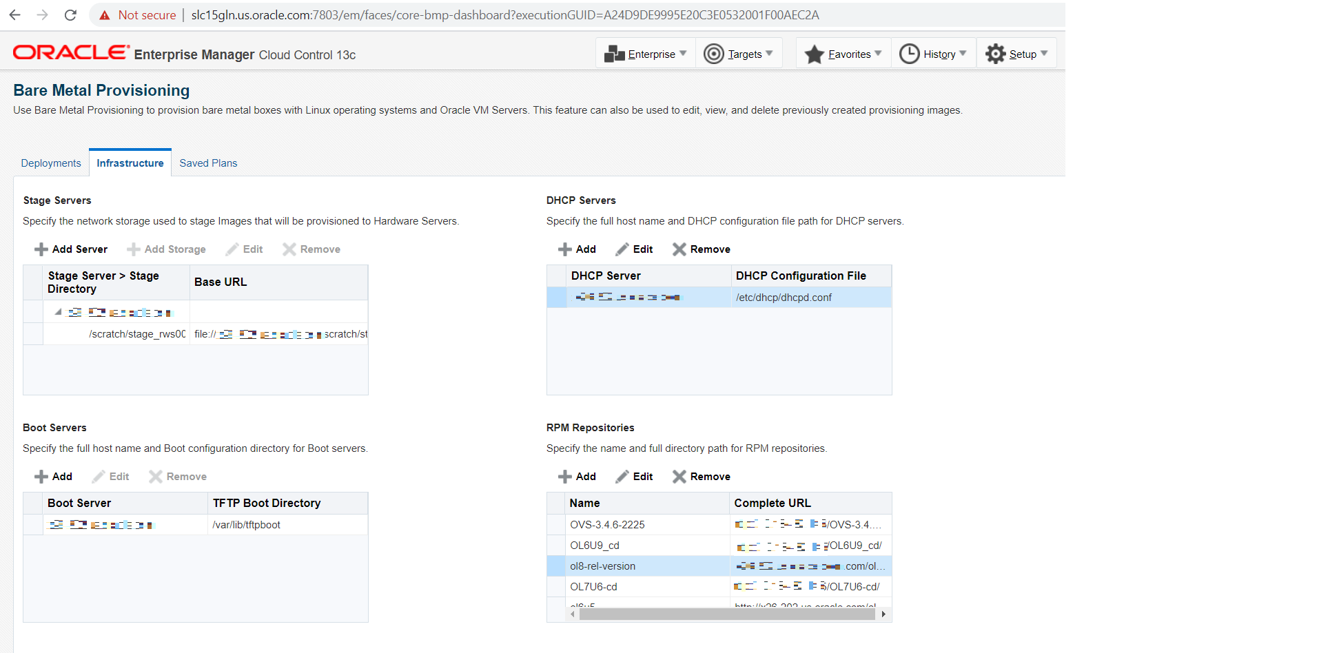 Infrastructure tab for Bare Metal Provisioning section Infrastructure tab for Bare Metal Provisioning section