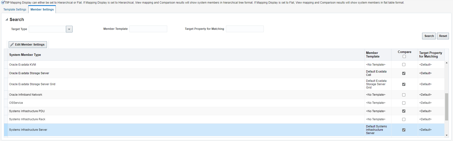Memeber Settings tab with member types displayed in a flat format