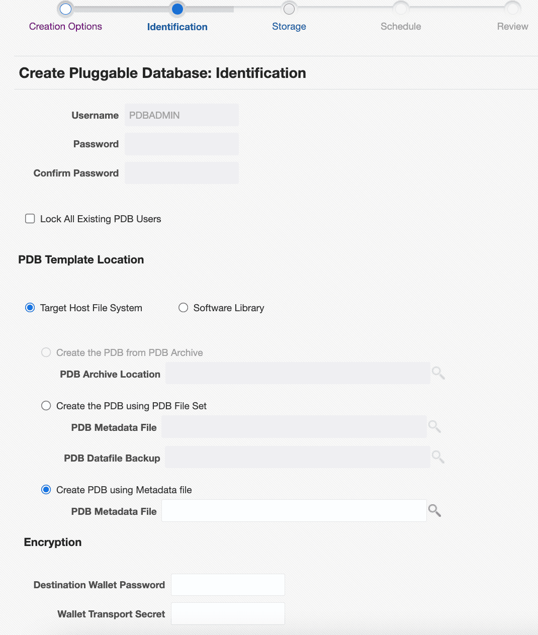 Plug in a TDE Enabled PDB enter Wallet Password and Wallet Transport Secret