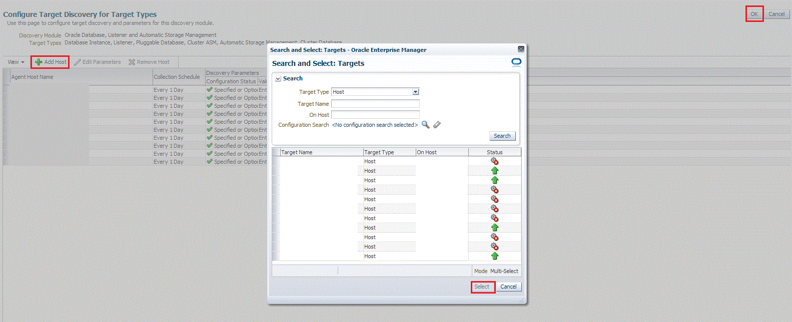 Configure Target Discovery page
