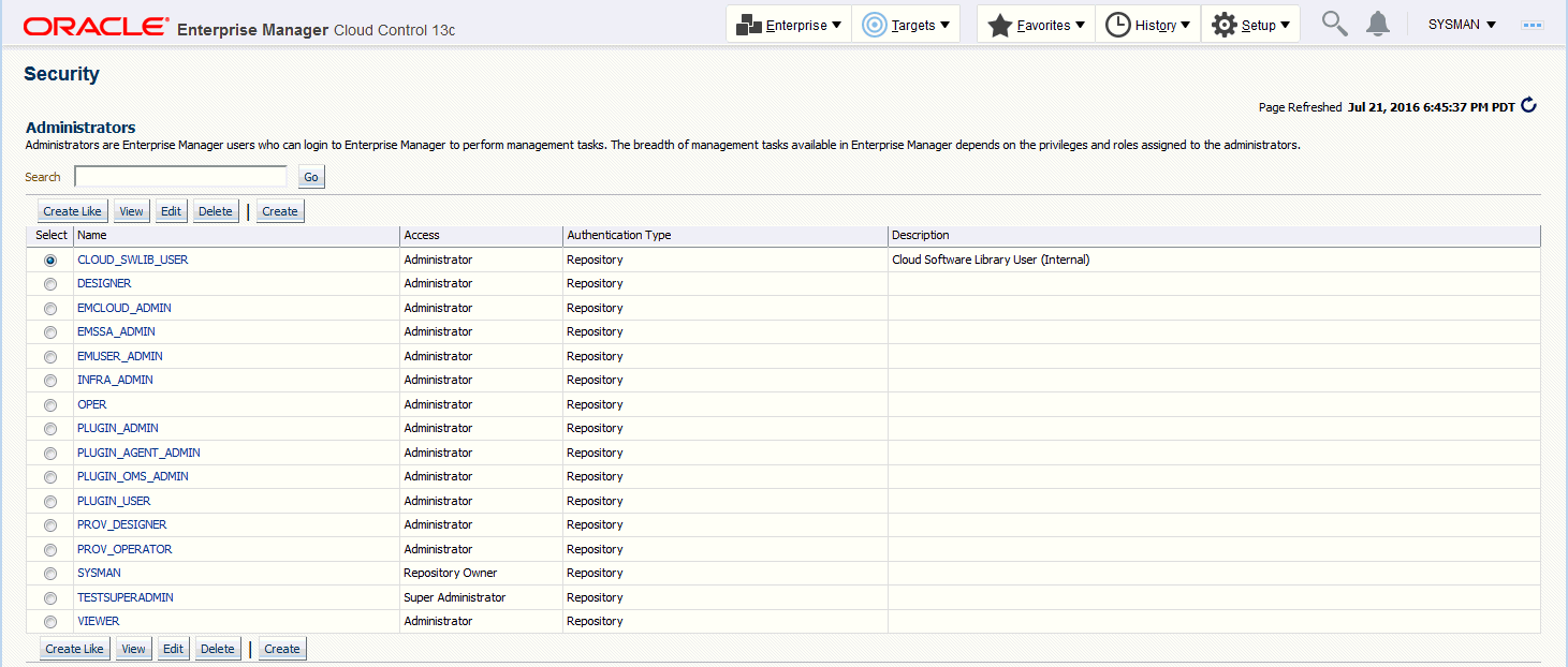 Graphic displays the administrators page. Graphic displays the administrators page.