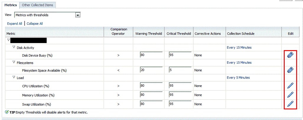 Metric and Collections settings Metric and Collections settings