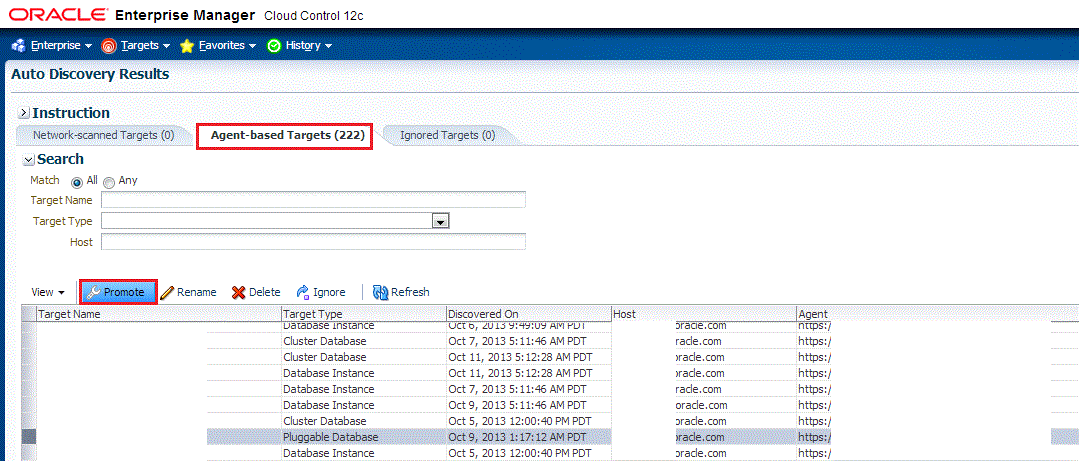 PDB Auto discovery Results page