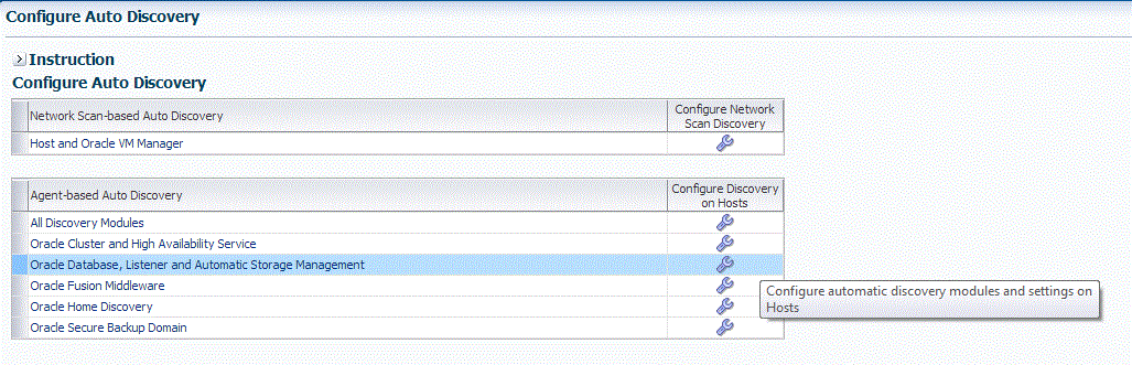 Configure Auto Discovery page