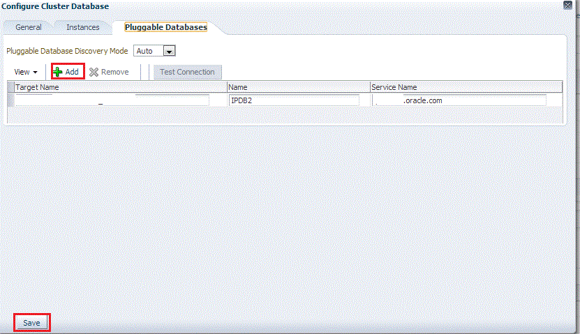 Configure Pluggable Database dialog box