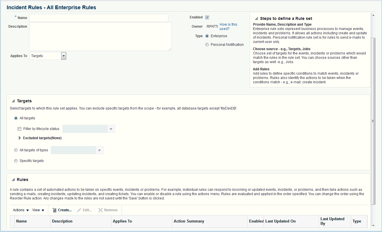 incident rules page