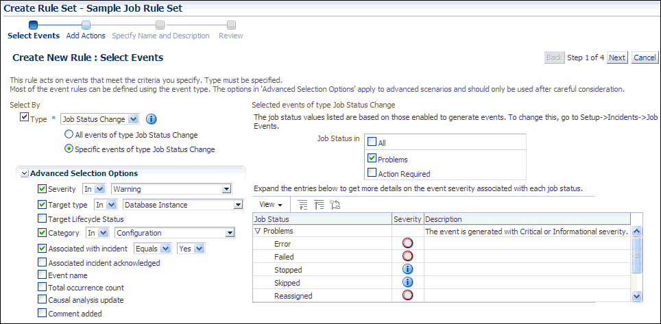 This graphic shows the Select Event page.
