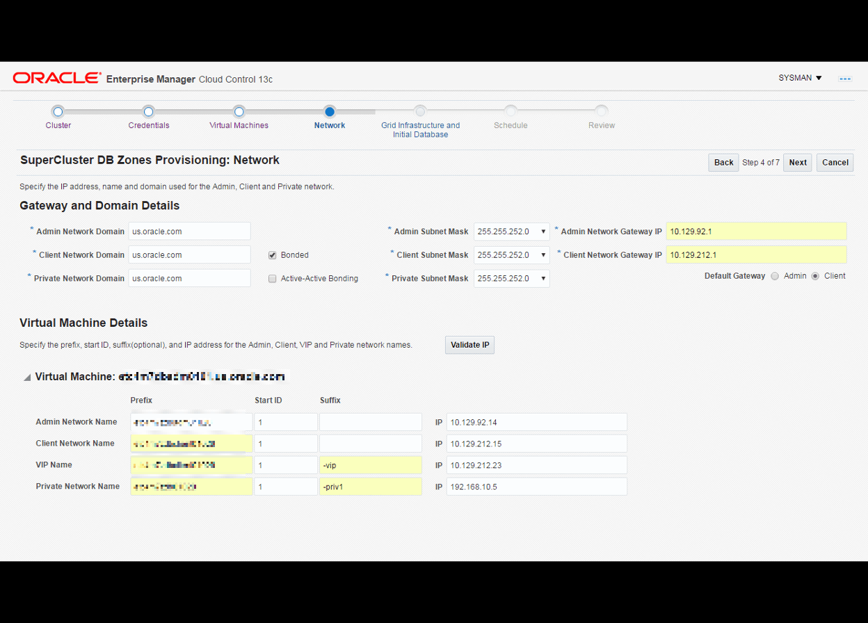This image shows what the IP address, are used for the Admin, Client, and Private networks.
