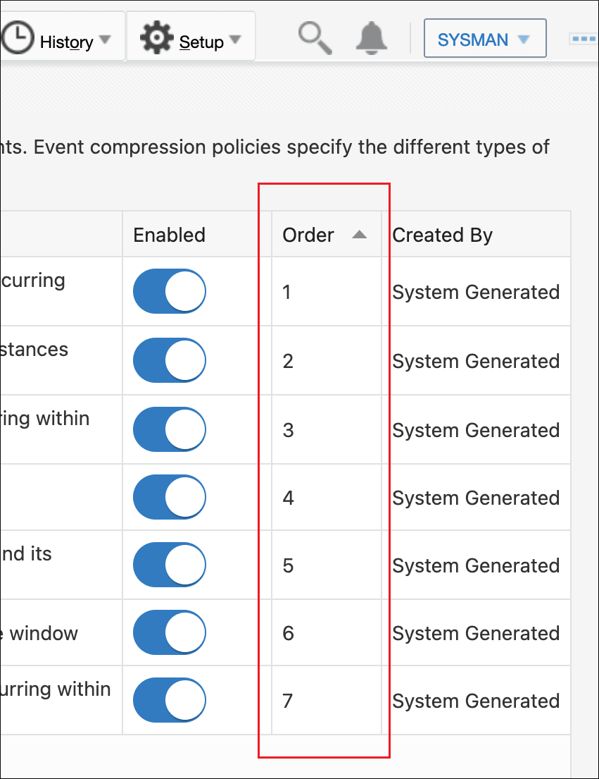 Image shows event compression policy order.