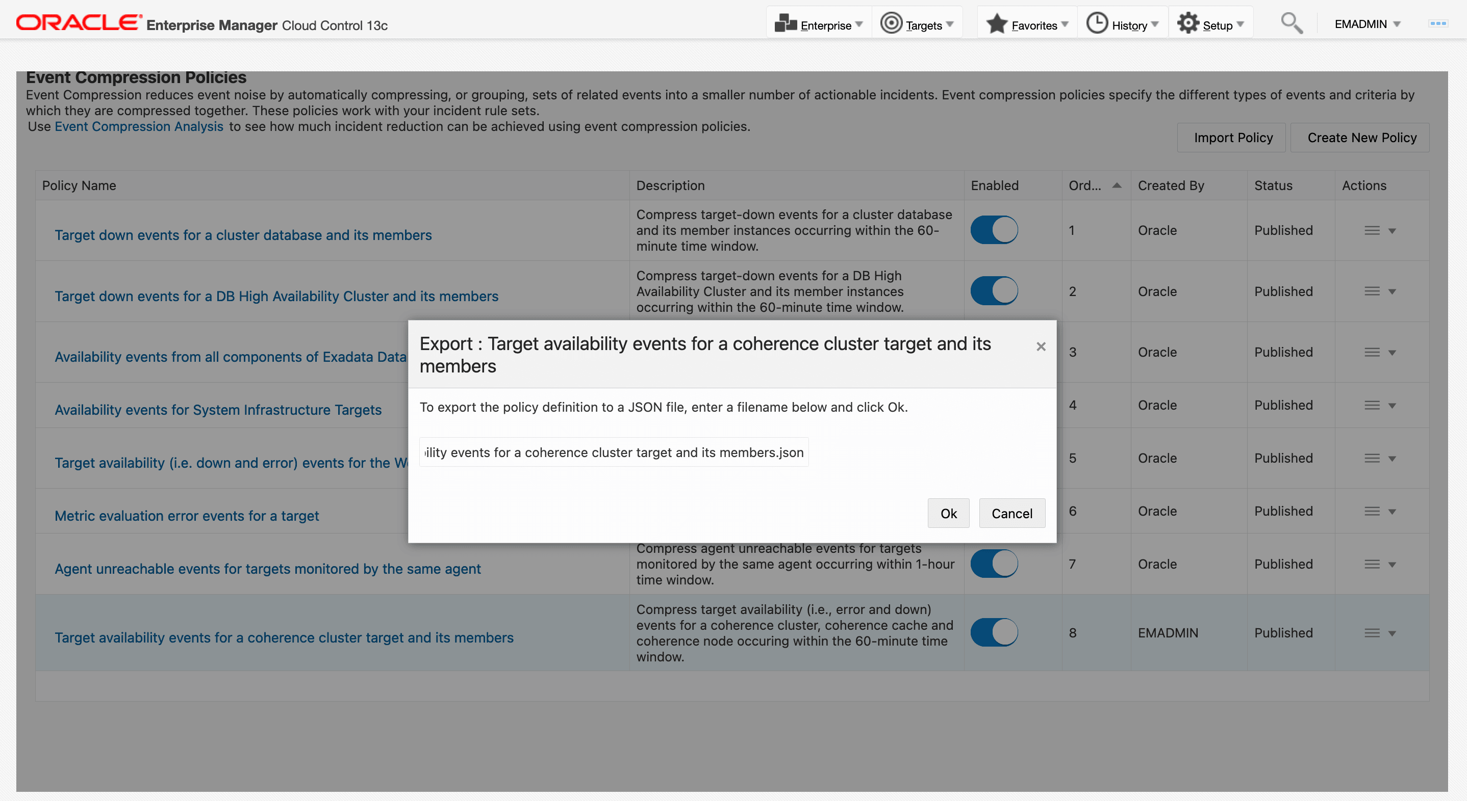 enter filename for exporting policy
