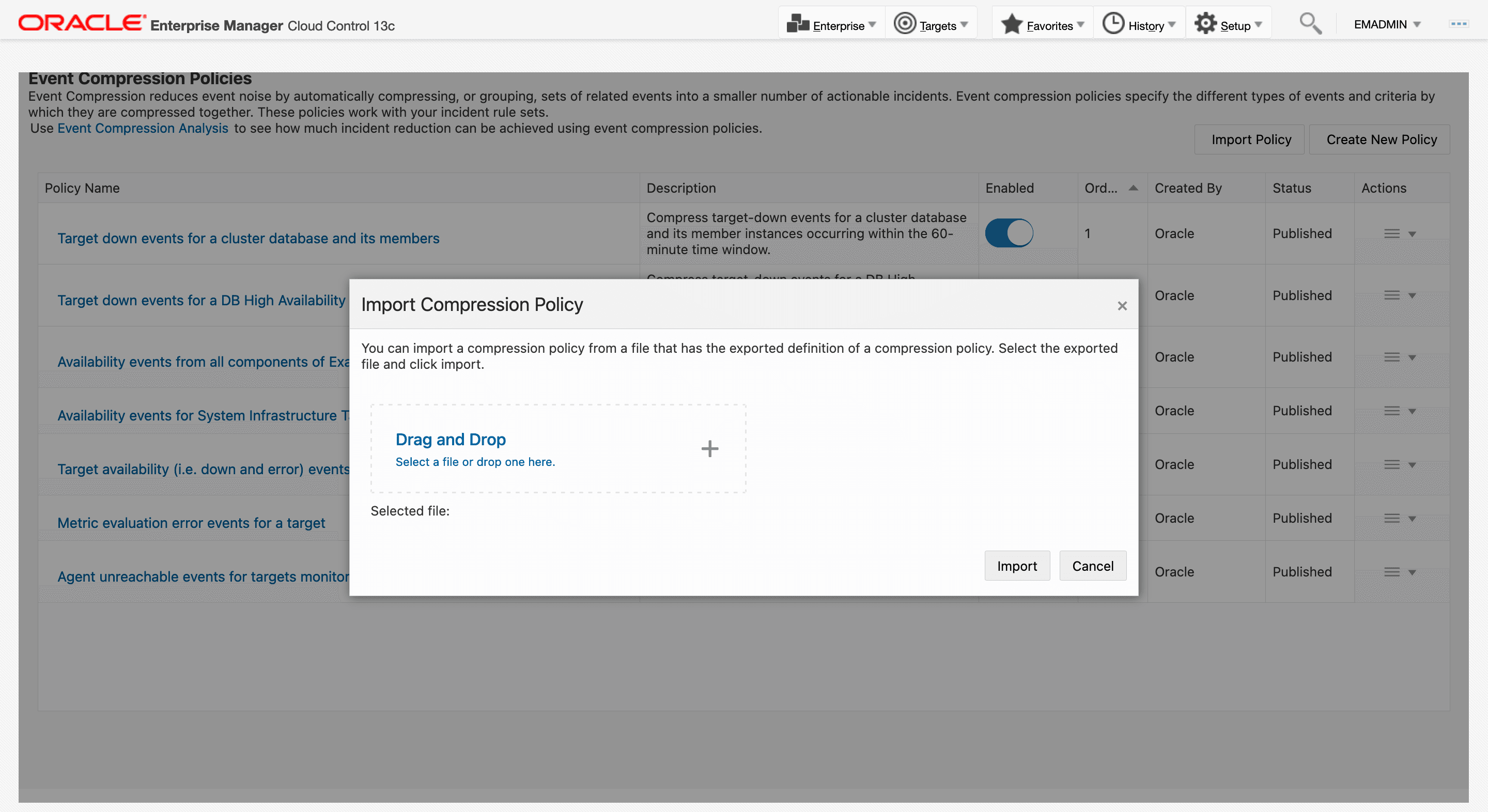 Import dialog box