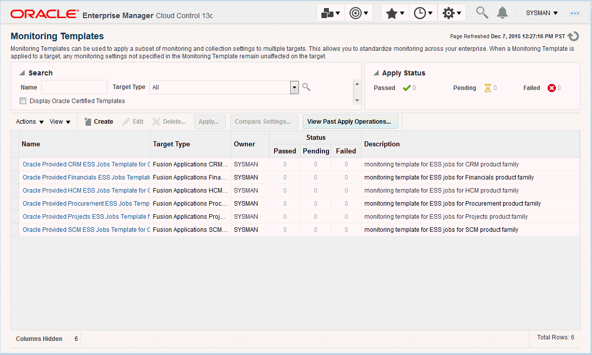 Monitoring Templates page