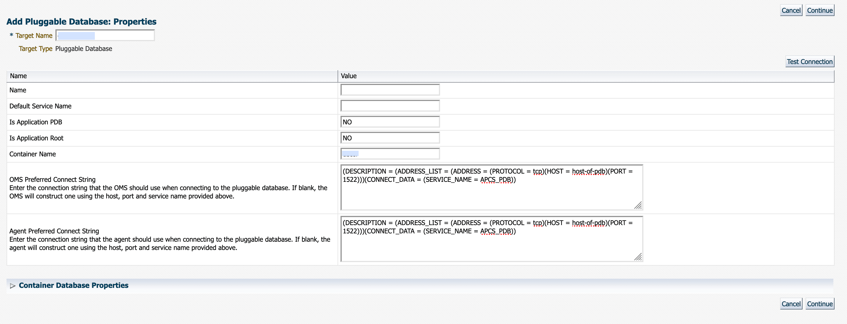 Add PDB target properties page