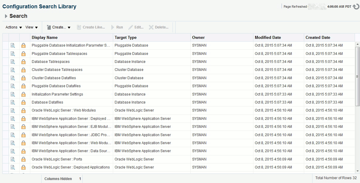 Screen of Configuration Search Library page for sample host Screen of Configuration Search Library page for sample host