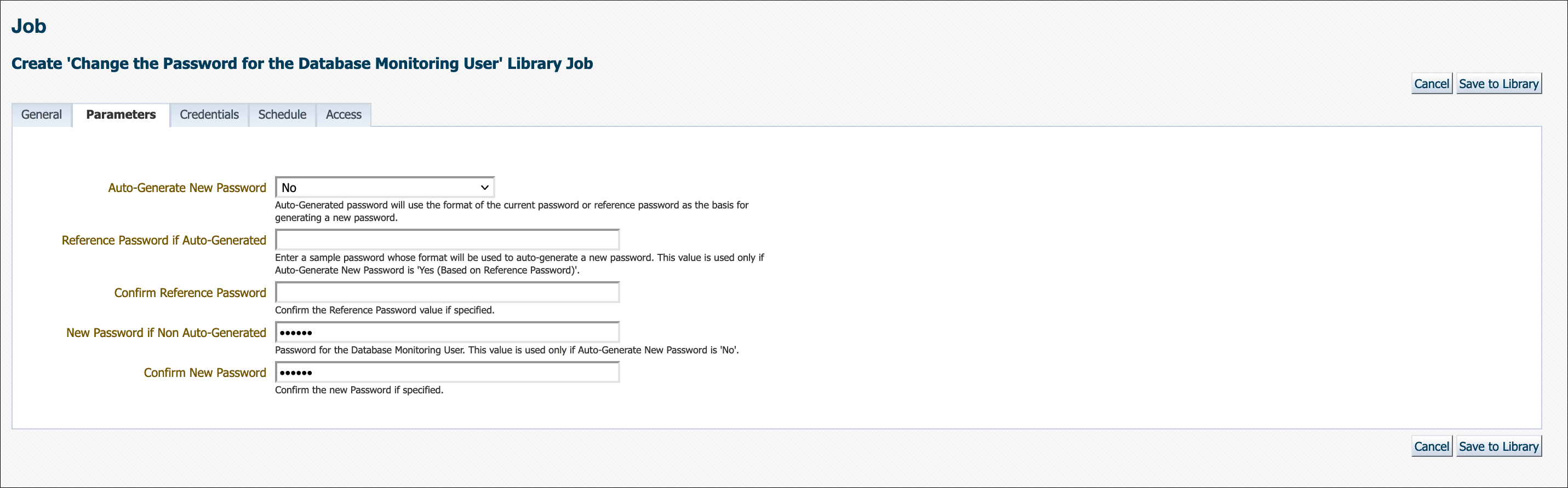 Create Job Parameters Page