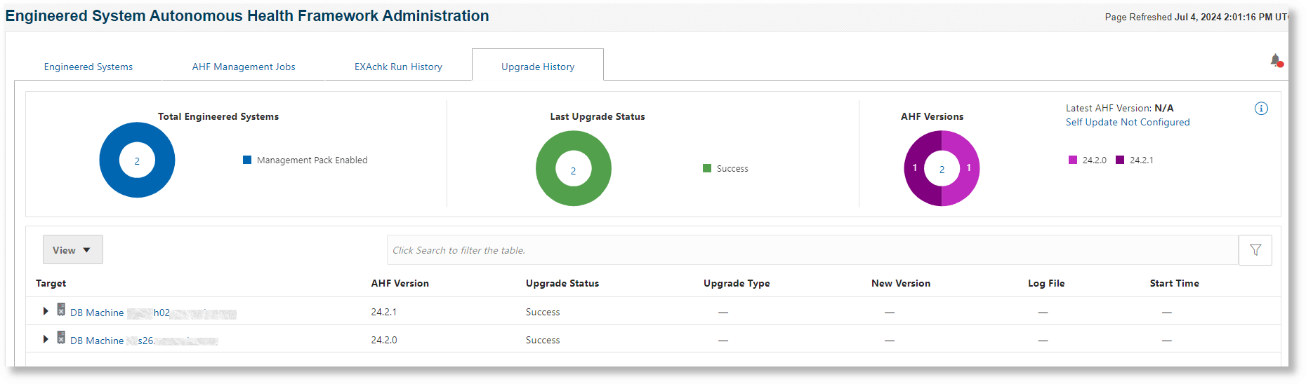 Upgrade History tab