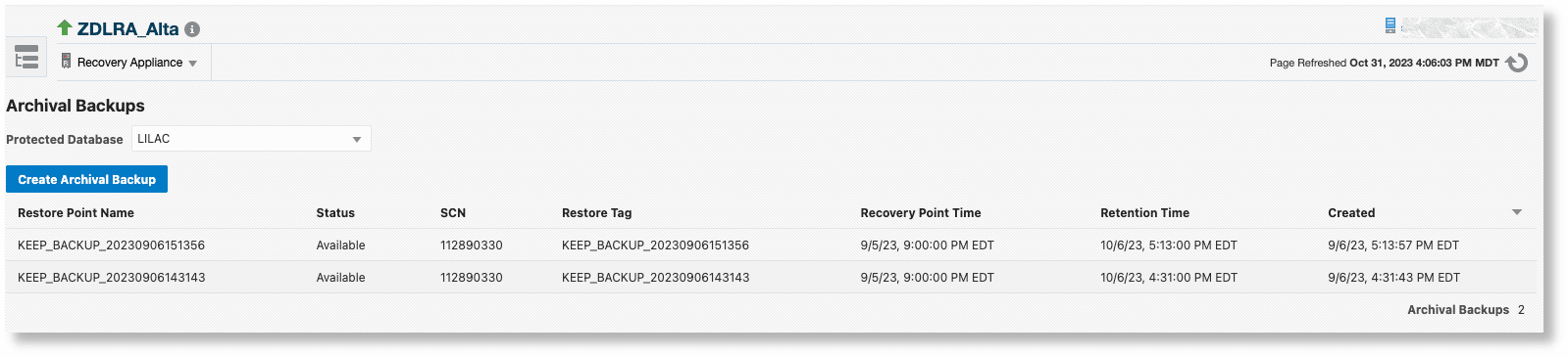 Archival Backups Page Archival Backups Page