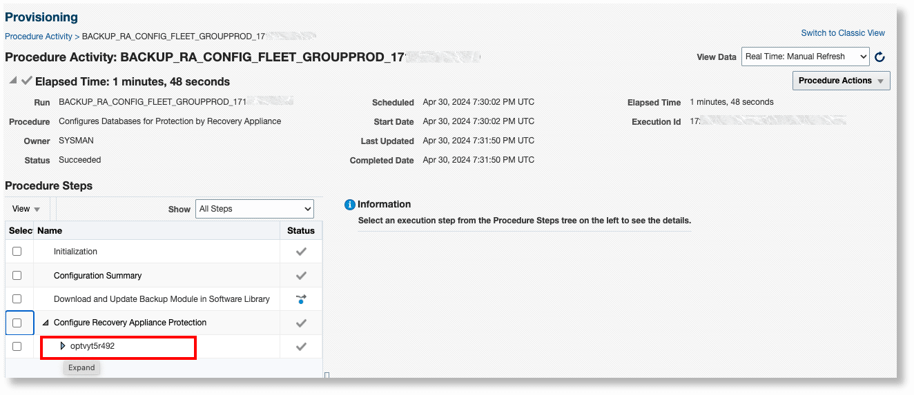 New database to configure the backup