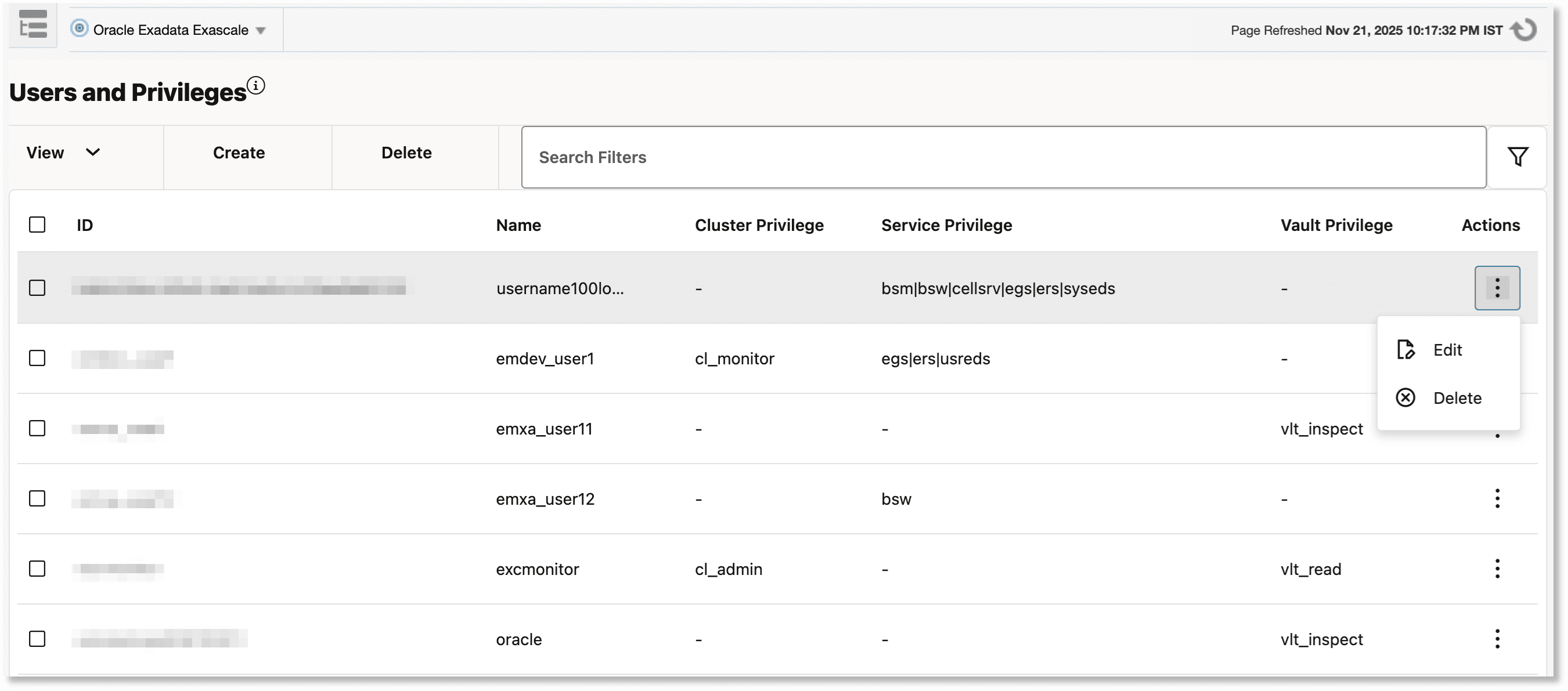 Users and Privileges page Users and Privileges page