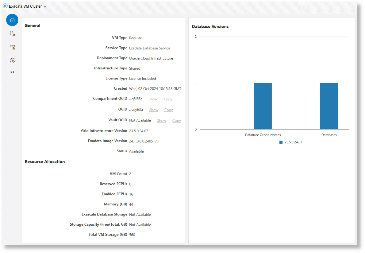 Overview tab for EXADB-XS Overview tab for EXADB-XS