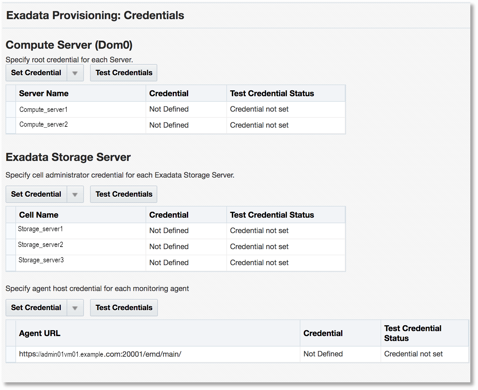 Set Server Credentials pop-up window Set Server Credentials pop-up window