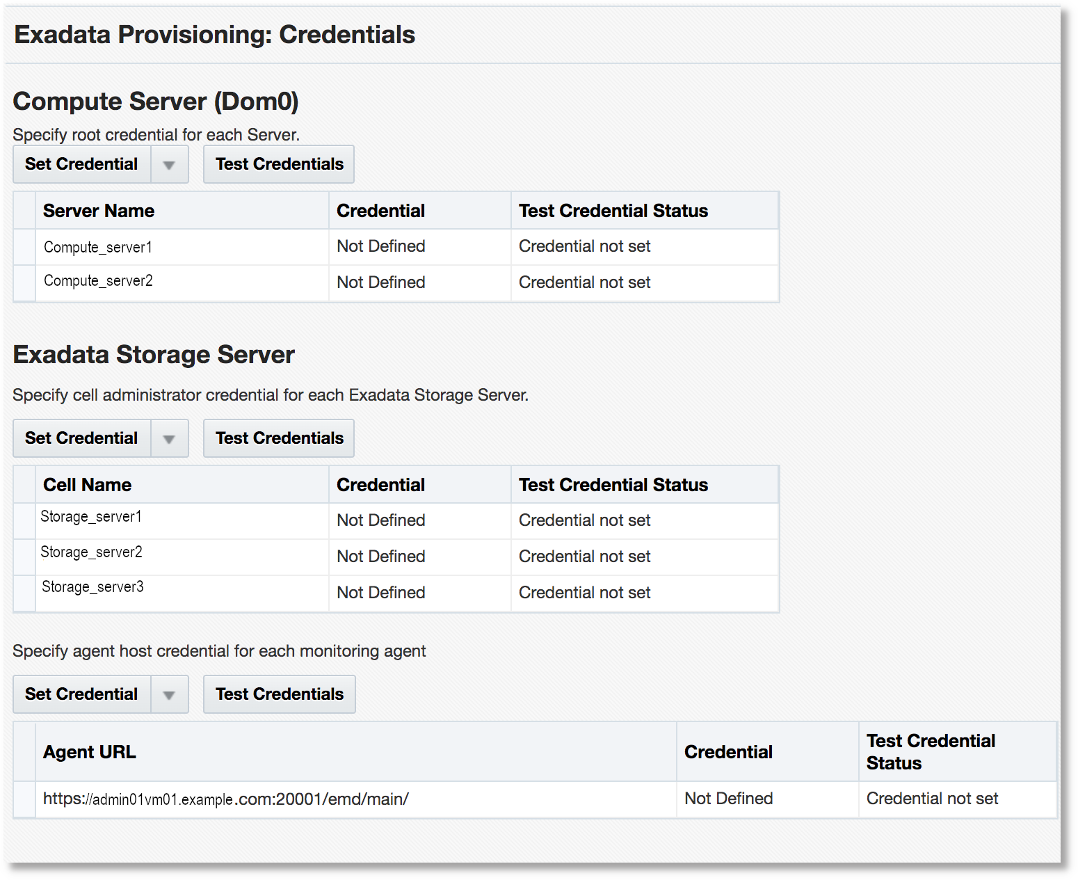 Set Server Credentials pop-up window