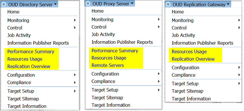Comparison of Target Instance Sub-menus Comparison of Target Instance Sub-menus
