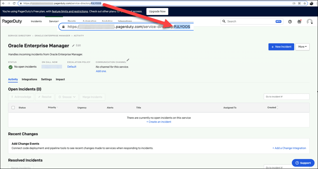 Graphic shows the Service Directory page with the service ID highlighted in the URL.