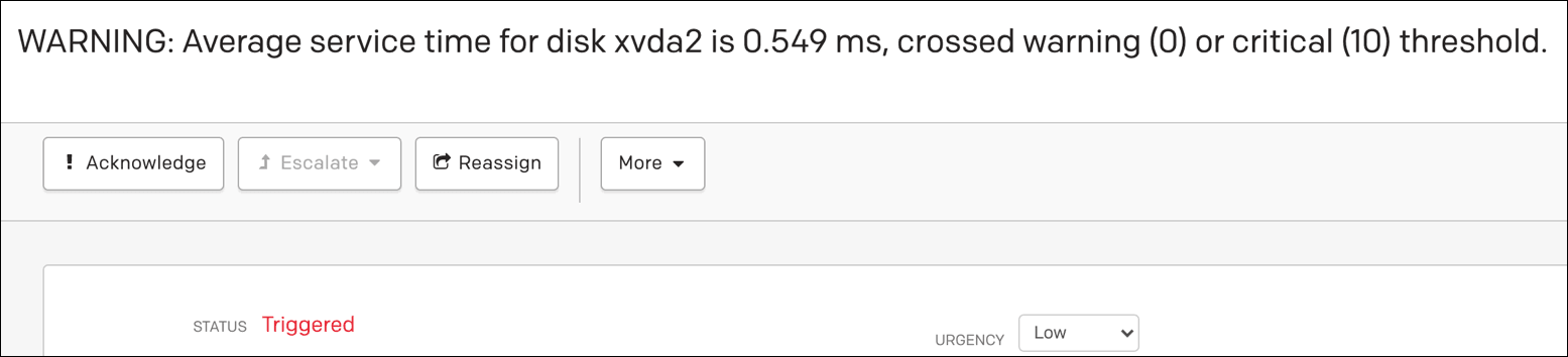 Image shows a ticket in the PagerDuty console.
