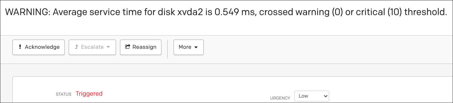 Image shows a ticket in the PagerDuty console. Image shows a ticket in the PagerDuty console.