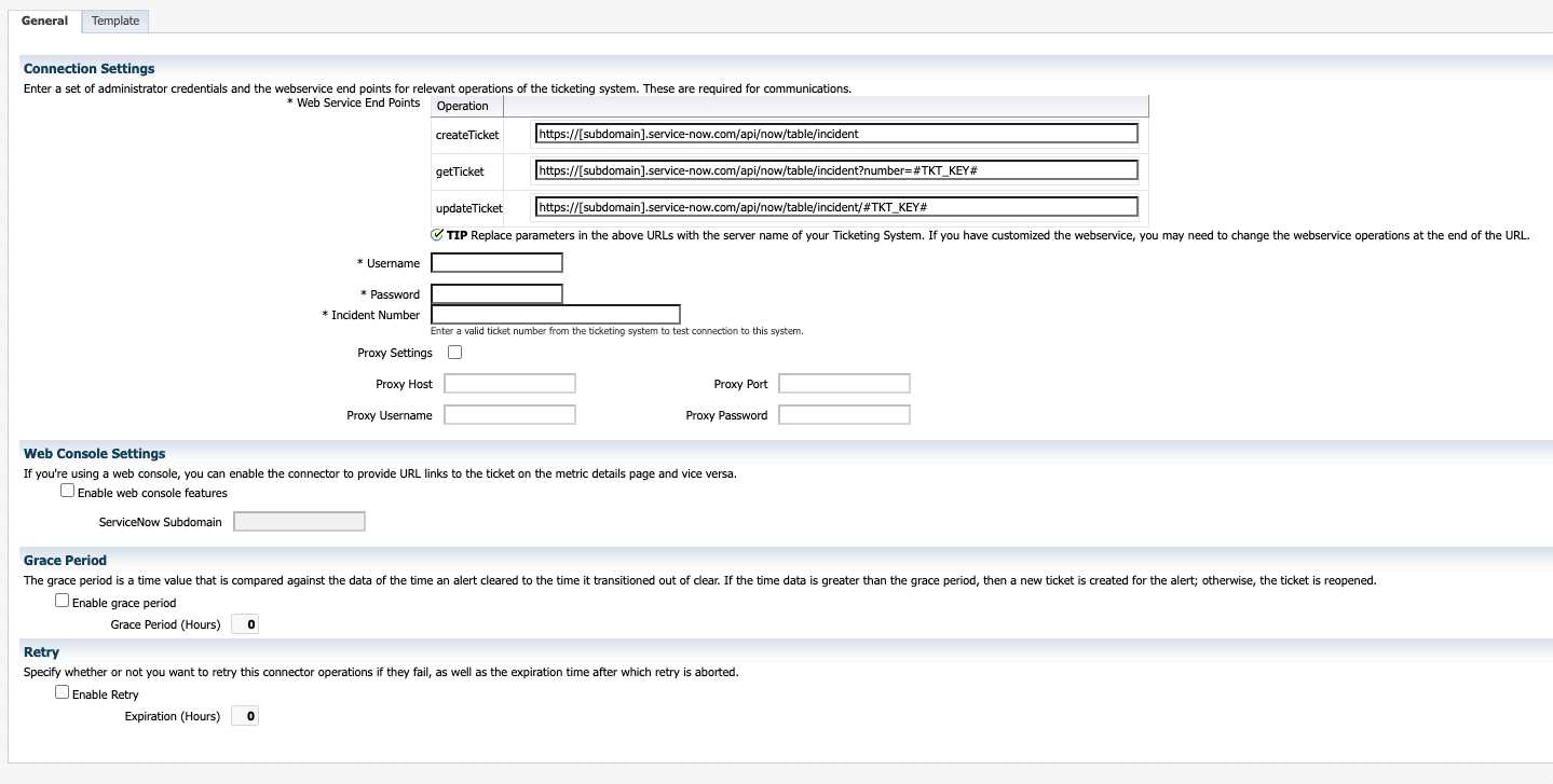 Shows example input on General tab