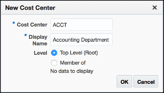 New Cost Center Name and Display Name New Cost Center Name and Display Name