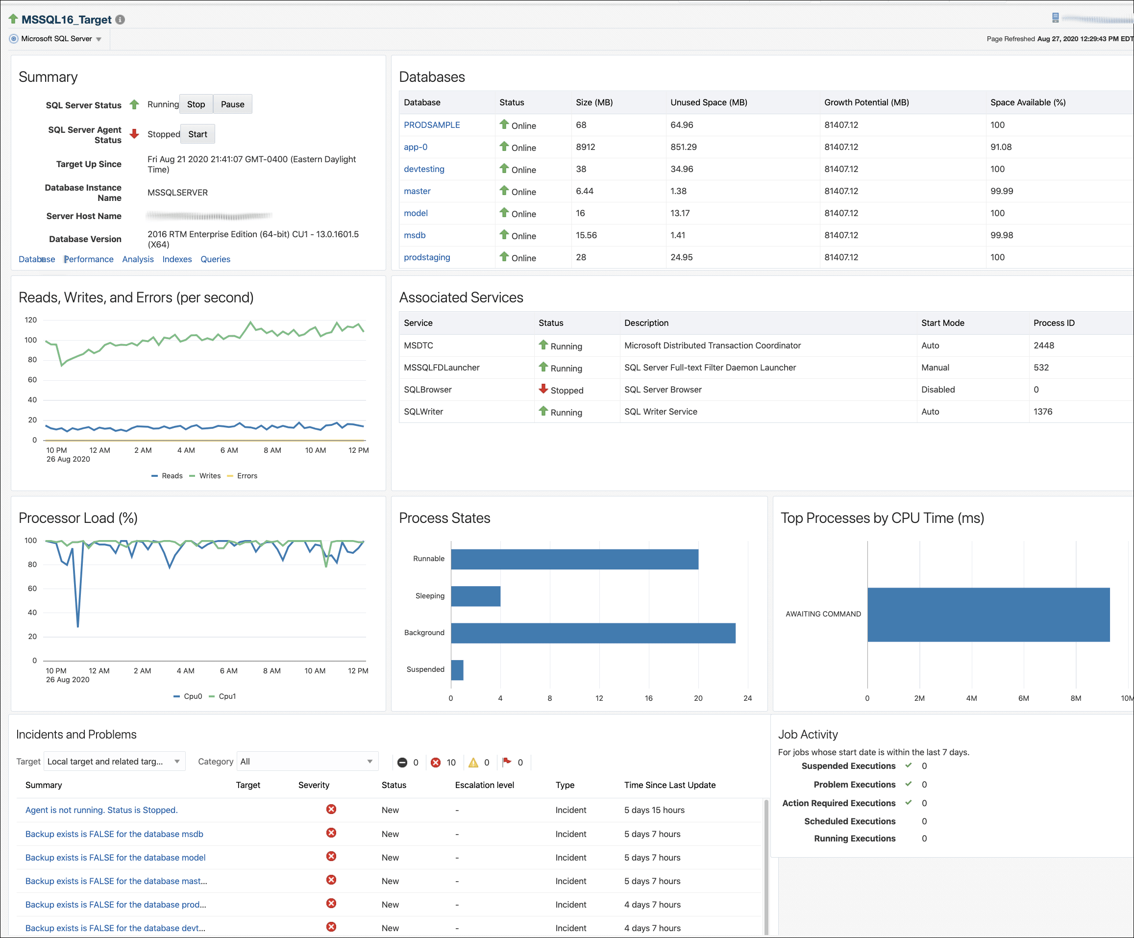 Microsoft SQL Server Target Home Page