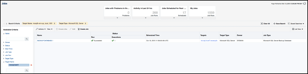 Microsoft SQL Server Jobs Page