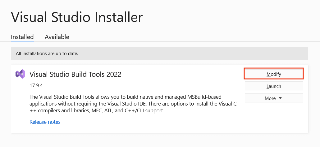 Visual Studio Installed Components
