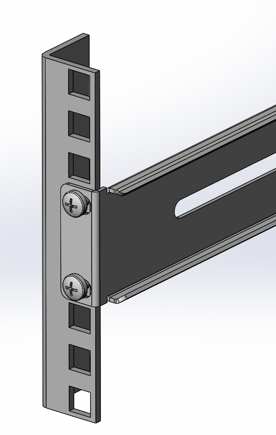 This diagram shows the stationary slide rail properly secured to a rear mount point.