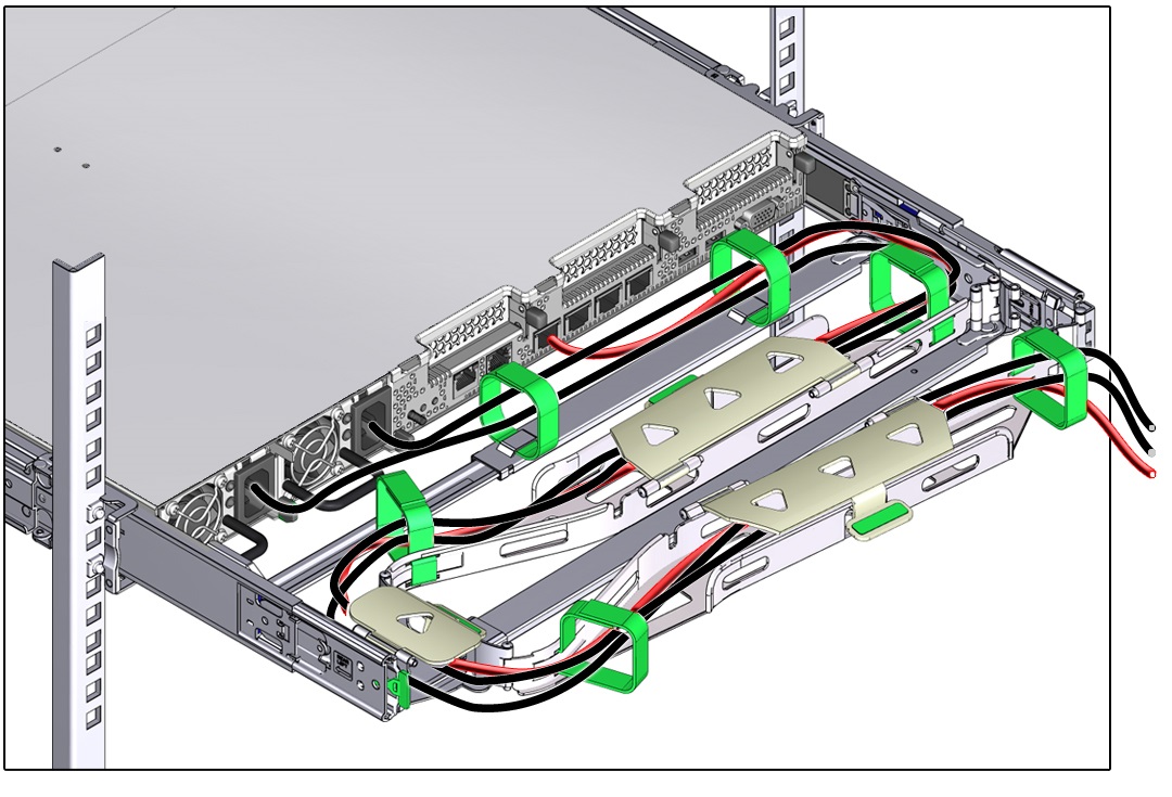 Figure showing CMA with cables installed, cable covers closed, and cables secured with Velcro straps.