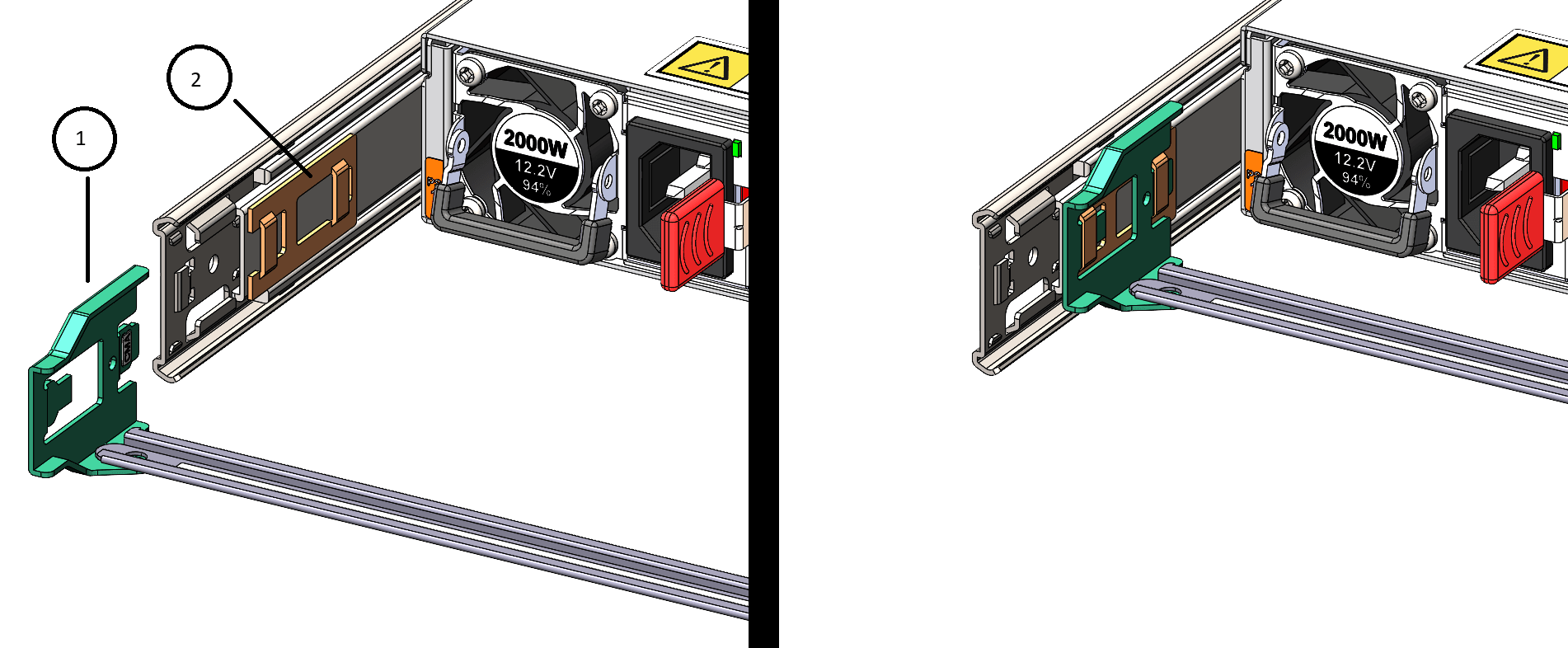Figure showing how to install connector A into the left slide-rail.