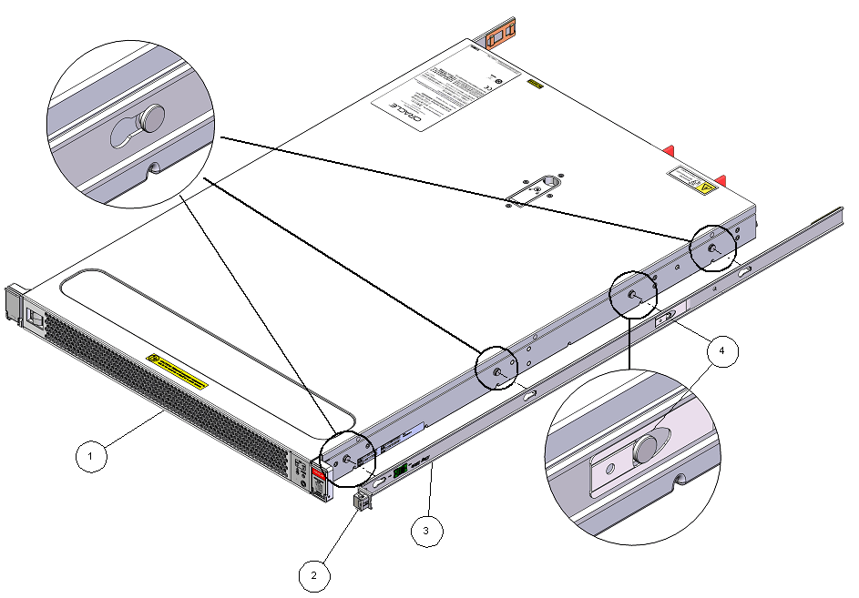 Figure showing the mounting bracket aligned with server chassis locating pins.