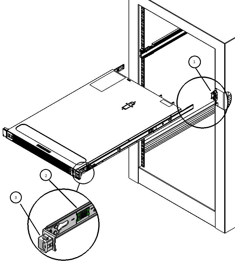 Figure showing the server with mounting brackets being inserted into the slide-rails.